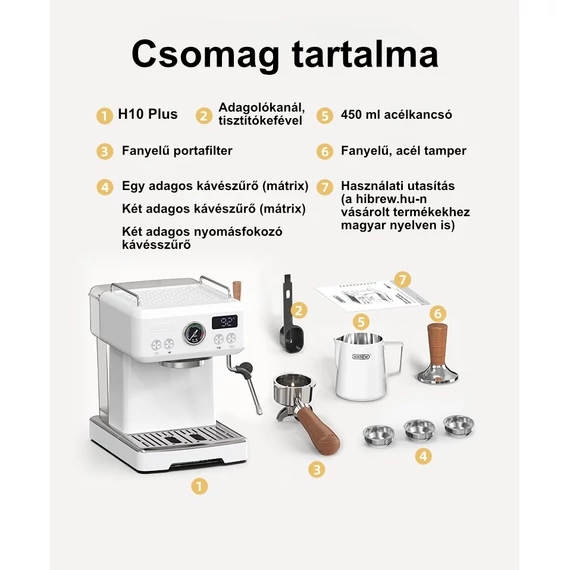 HiBREW H10 Plus 58mm, kijelzős, karos kávéfőző (prémium változat) 